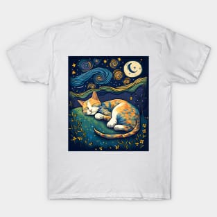 Starry Night Cat Van Cogh - Love Cats T-Shirt